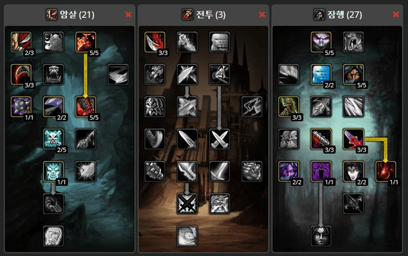 <도적 pvp 특성 - 21 / 3 / 27 암잠 과다 빌드>